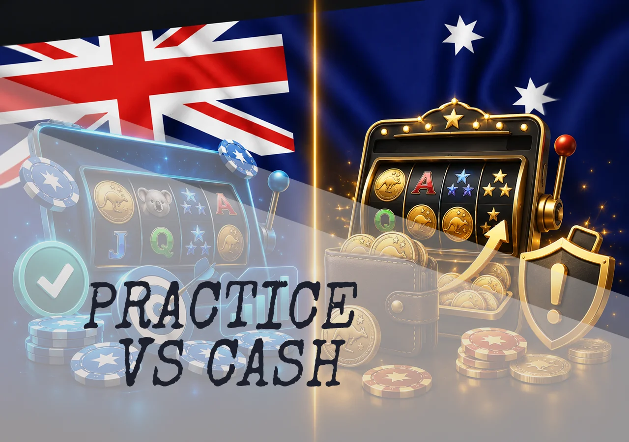Comparison of free practice mode and real money play in Australian online pokies
