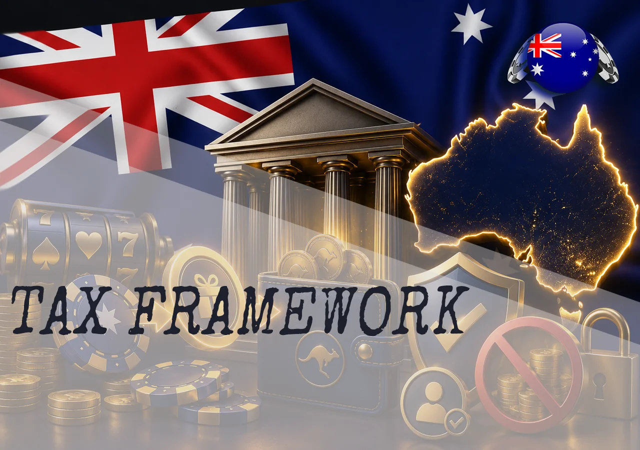 Legal and tax framework for casino bonuses in Australia with law, Australia map, tax-free winnings, and AUD wallet